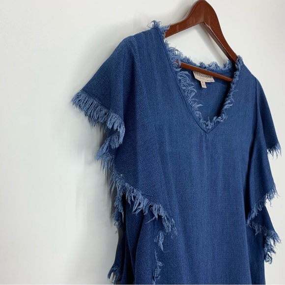 Philosophy Dark Blue Rayon Tencel Fringe Short Sleeve Boho Dress Size Medium - Picture 3 of 15